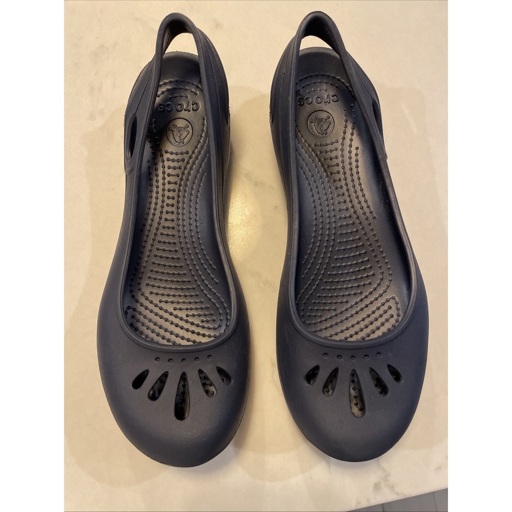 Crocs Taylor Slingback Flats Slip On Womens 9 Navy Blue Mary Jane Ballerina